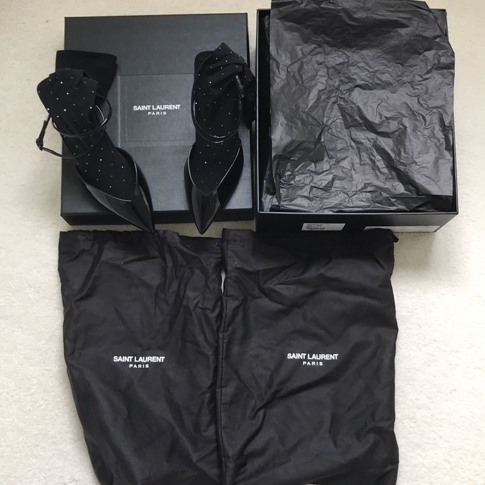 BNIB RARE Saint Laurent YSL Anja Crystal Sock Pumps Patent Black 36 - Picture 6 of 8